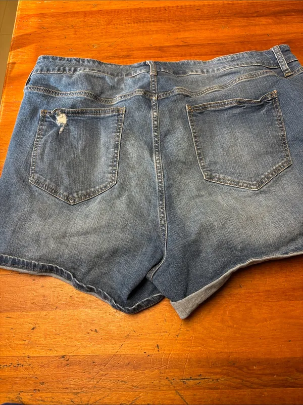 torrid Medium Blue Distressed Roll-Hem Denim Shorts - Image 2