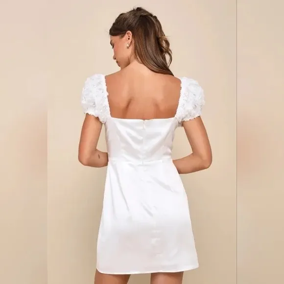 Lulus Precious Enchantment White Satin Floral Puff Sleeve Mini Dress‎ Size S - Image 11