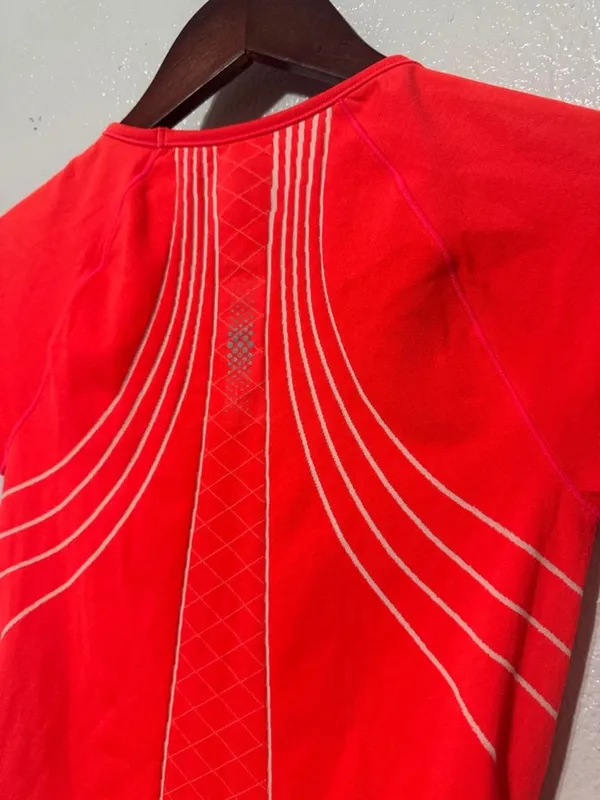 Athleta Finish Fast Line Tee Neon Orange Coral Short Sleeve Athletic Gym Shirt - Image 7