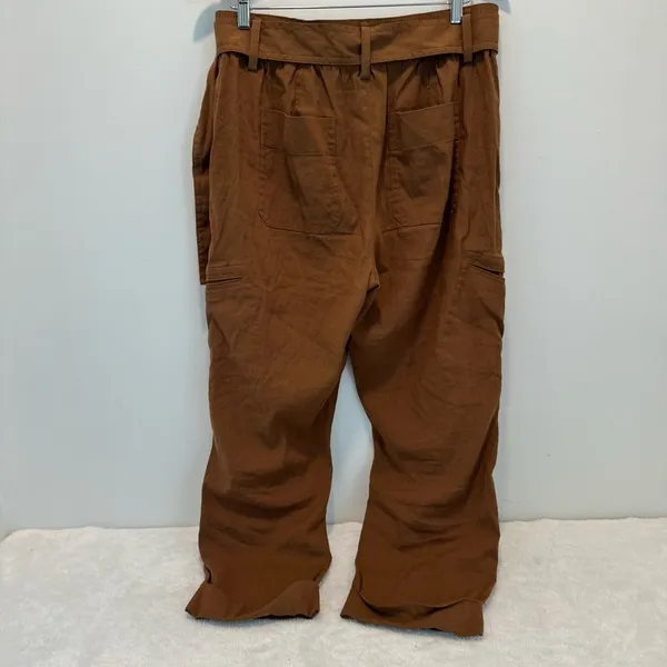 Vince Belted Linen Blend Utility Capri Pants Womens Sz L Brown Cuffed High Rise - Image 5