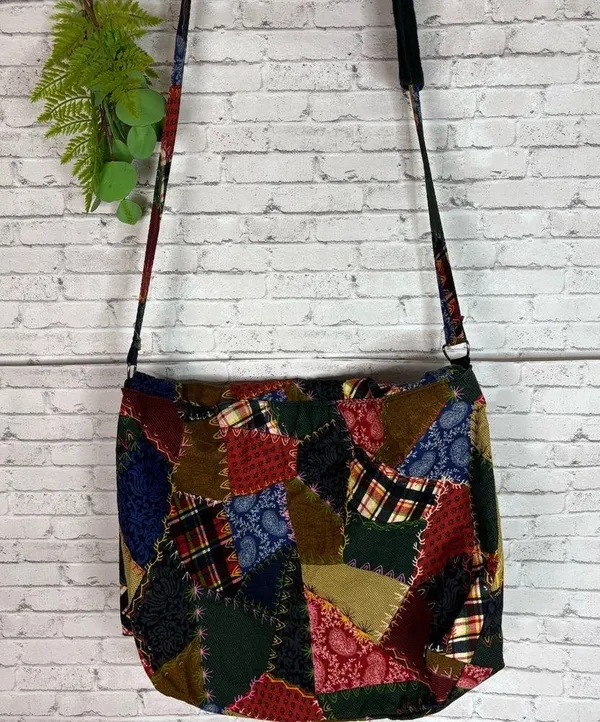 Boho Patchwork Print Messenger Crossbody Bag Red - Image 3