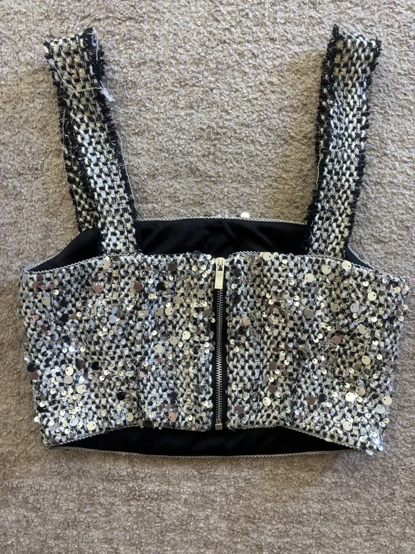 Lulus Tweed Sequin Crop Top  - Image 2