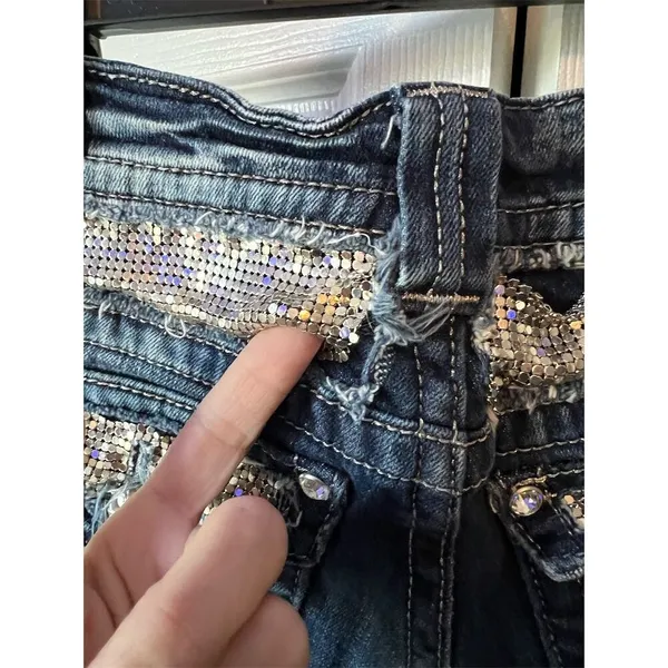 Miss Me Women's Bootcut Jeans Size 28 Blue Rhinestone Studded Flap Pocke… - Image 5