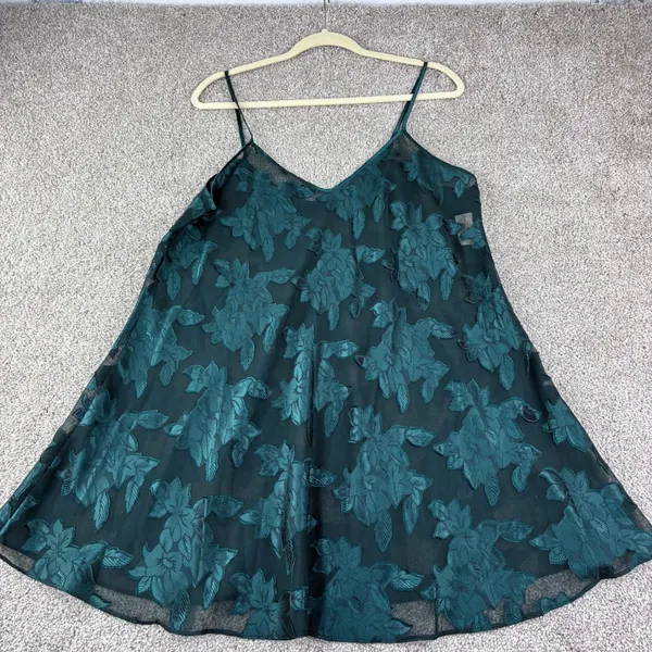 Angelique Nightgown Womens L Green Sheer Leaf Floral Chemise‎ Lingerie Coquette - Image 3