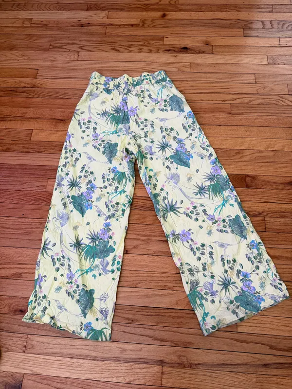 INC International Concepts Linen High Waist pleated Yellow Floral Wide Sz M Pants bright vibrant cottage - Image 6