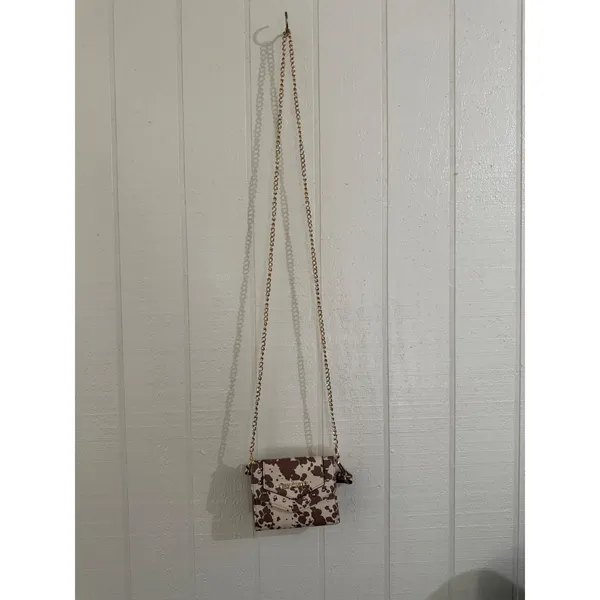 Steve Madden Cow Print Micro Crossbody Bag Brown White Gold Studded Mini Handbag - Image 8