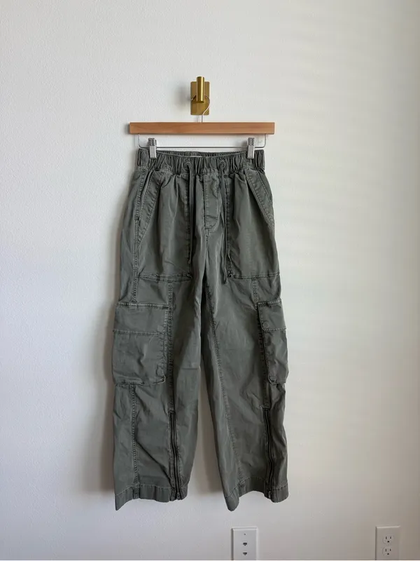 Abercrombie Baggy Cargo Pull On Pants Olive Green XXS Short - Image 6