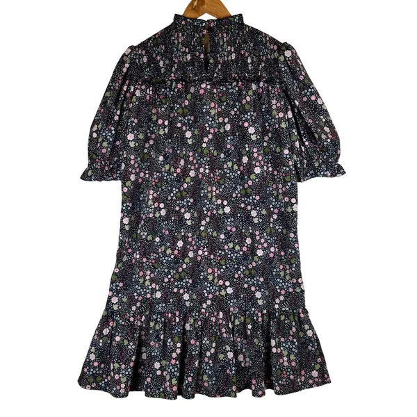 Celina Moon Floral Smocked Mock Neck Puff Sleeve Babydoll Mini Dress Medium - Image 2