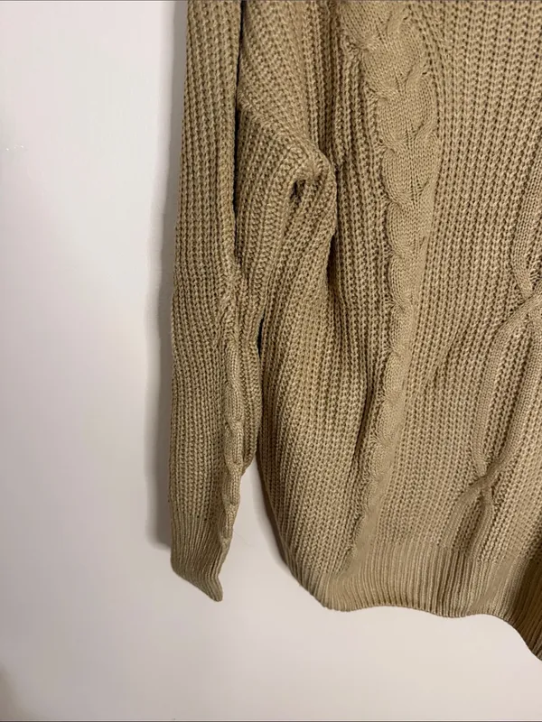 Cable Knit Turtleneck Sweater in Camel Tan Size L - Image 4