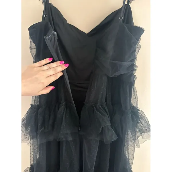 Lulus Pure Radiance Black Mesh Swiss Dot Tier Maxi Dress Size medium Whimsigoth - Image 9