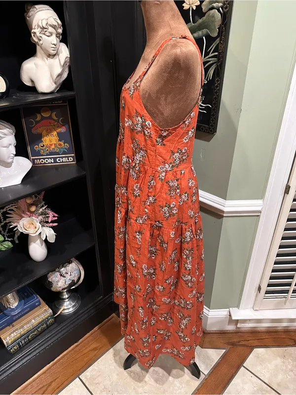 Orange & Green Floral Boho Dress – Fits Small - Image 6