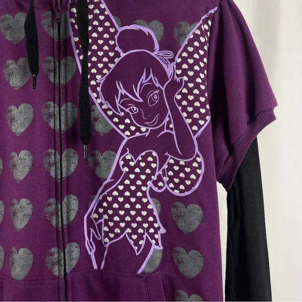 Disney Juniors Plus 1X Tinkerbell Sweater Hooded Zip Jacket Thermal Sleeve - Image 3
