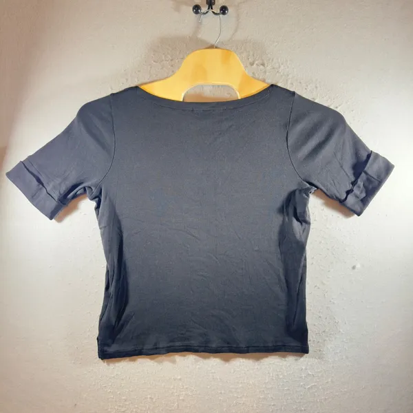1377 | Lauren Ralph Lauren‎ Boat Neck Cotton Cuffed Sleeve Top Black 1X - Image 2
