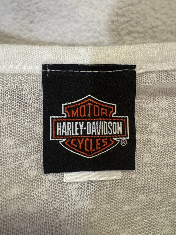 Harley-Davidson White V-Neck Graphic Raglan Tee with Olive Sleeves - Image 4