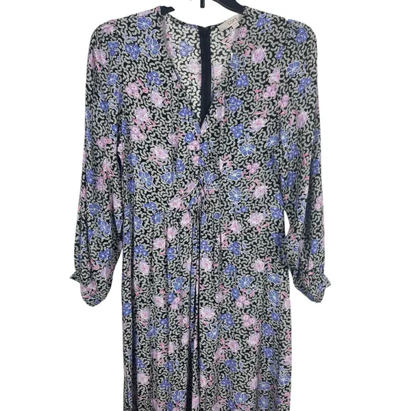 LOFT Floral Long Sleeve Ruched Bust Midi Sz 12 Lightweight Cottagecore Dress NWT - Image 2