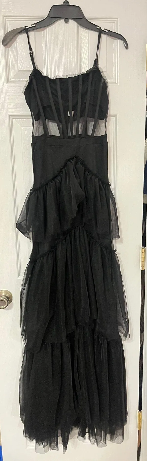 Black Tulle Spaghetti Strap Tiered Fashion Prom Dress - Image 3