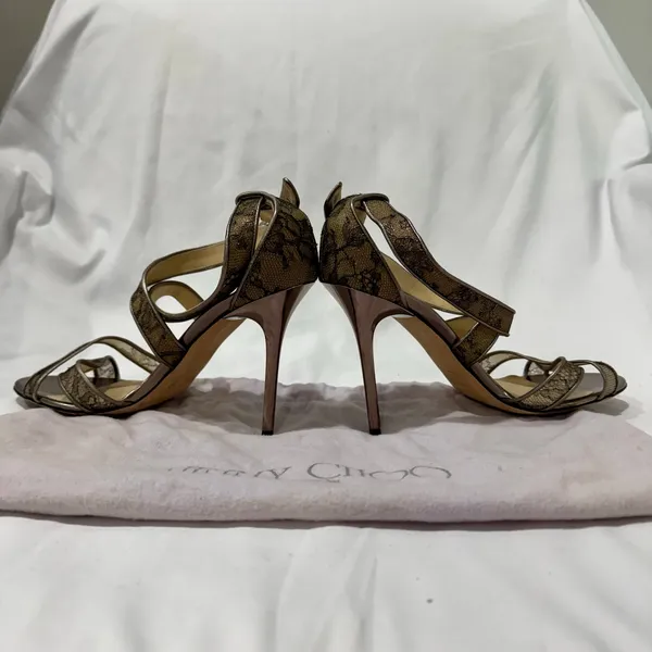 Jimmy Choo Metallic Lace Strappy Stiletto Sandals Heels Size 39 - Image 9
