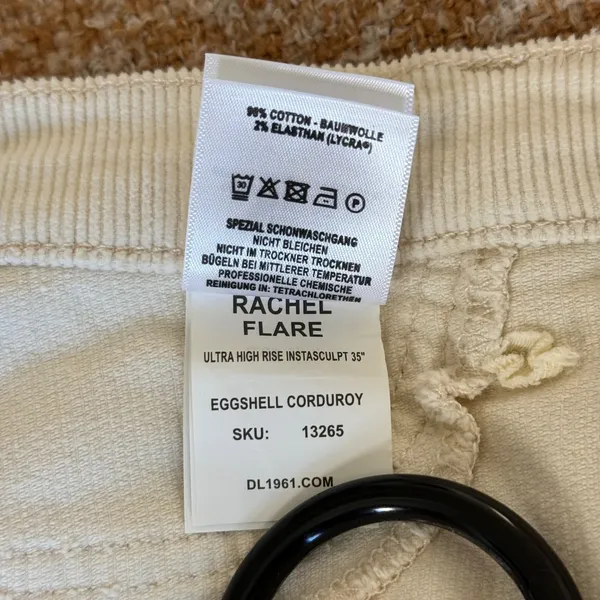 DL1961 Rachel Flare Ultra High Rise Instasculpt Corduroy Pants Eggshell 32 - Image 4