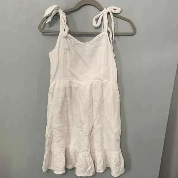 Old Navy Womens Cami Dress White Cotton Gauze Tie Shoulder Smocked Medium - Image 3