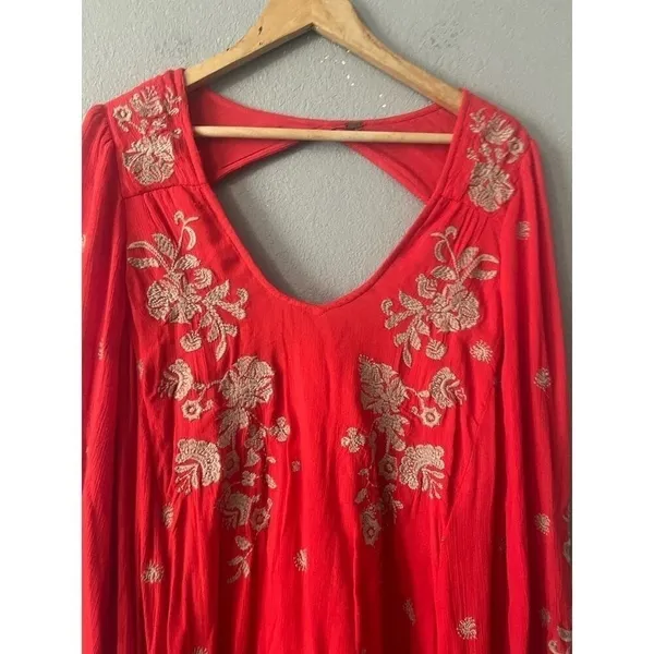 Free People Sweet Tennessee Boho Embroidered‎ Red Festival Dress - Image 6
