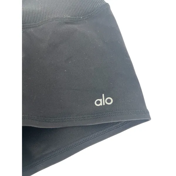 Alo Yoga Goddess Ribbed High-Waist Hot Shorts Black XS 2" Inseam - Image 6
