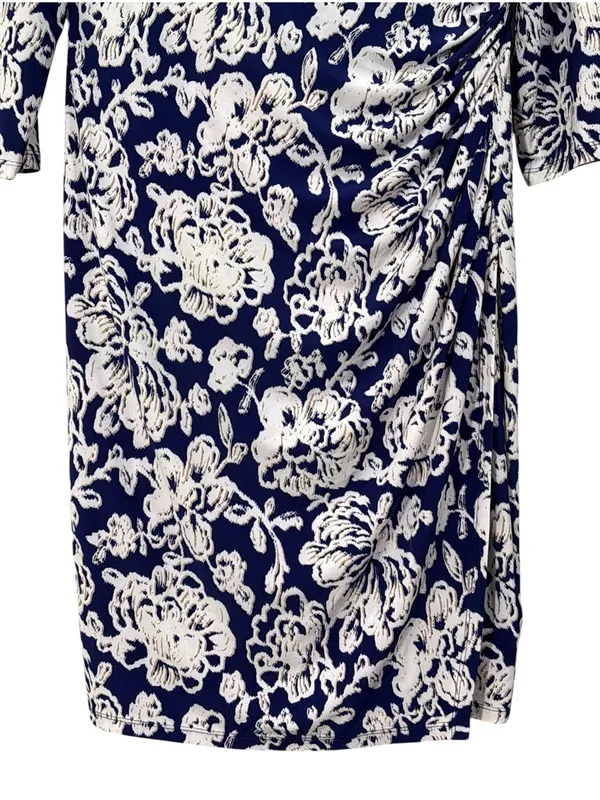 Lauren Ralph Lauren Blue White Floral Print Faux Wrap Dress Size 14 women’s - Image 5
