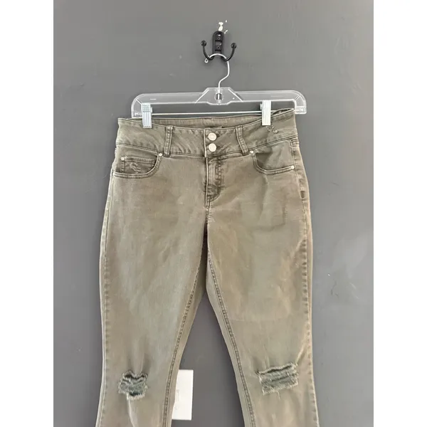 Refuge Y2k Womens Olive Green Distressed Skinny Jeans‎ High Rise Cropped Size 4 - Image 3
