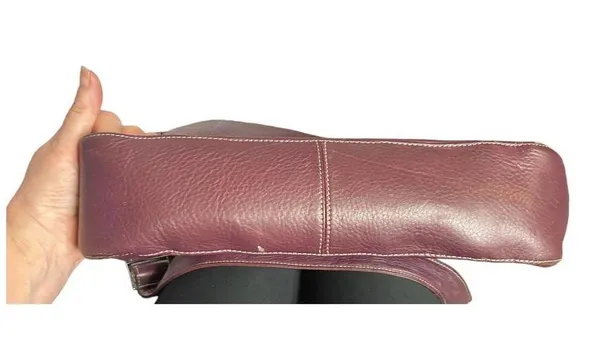 Levenger Shoulder Bag Large Medium Maroon Burgundy Fold Over Chic Purse Saddle - Image 11
