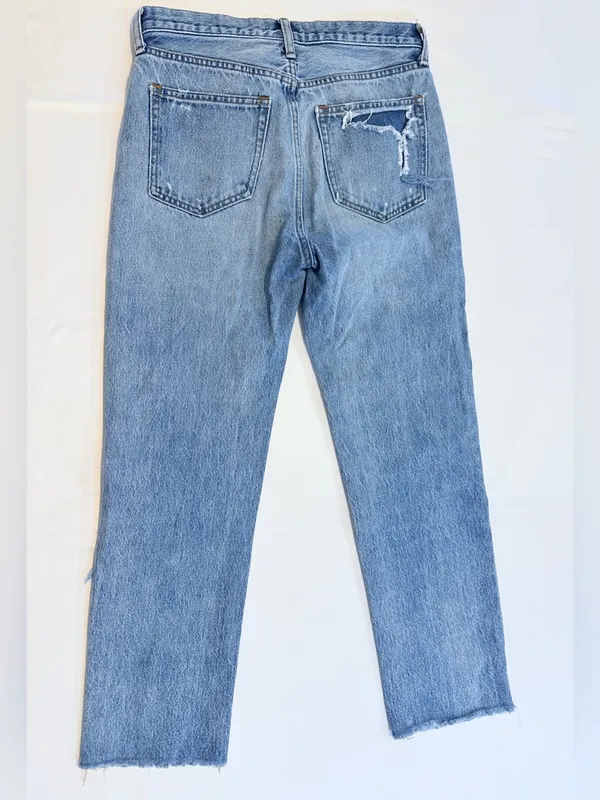 Gap 1969 Mid Rise Destructed Vintage Straight Jeans – Light Indigo – 0/25R - Image 9