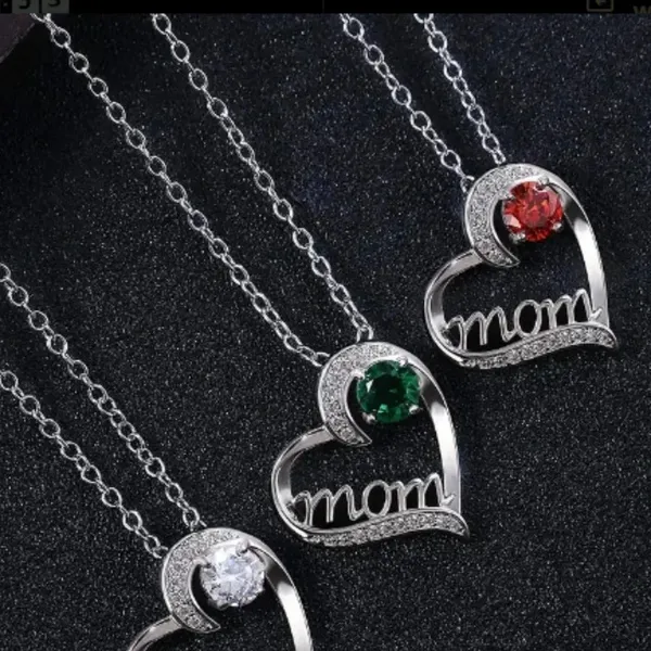 New‎ green gemstone silver plated rhinestone Mom heart necklace valentines gift - Image 3