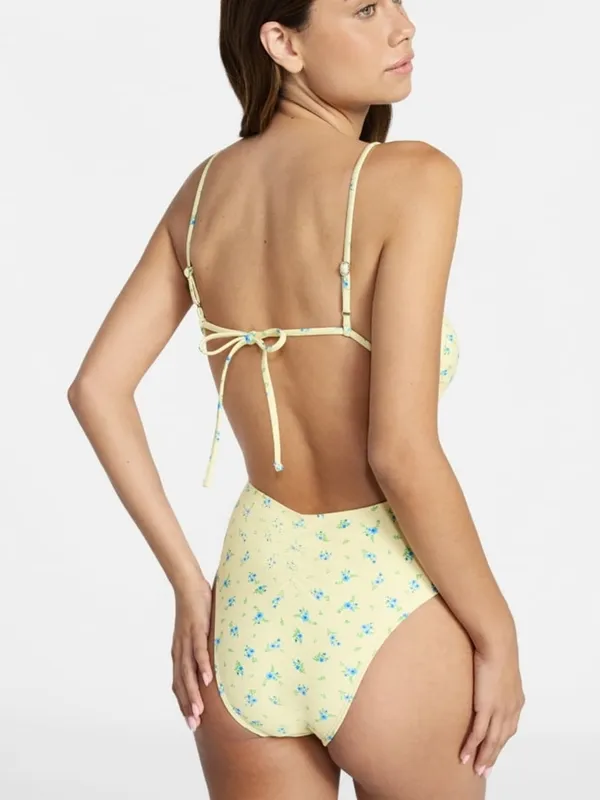No Boundaries Yellow Floral One-Piece Swimsuit - Image 3
