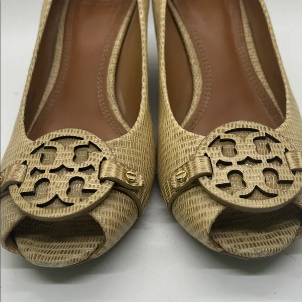 Tory Burch Sexy Tan Peep-Toe Wedge Heel Shoes **Size 8.5** 🔥🔥 - Image 11