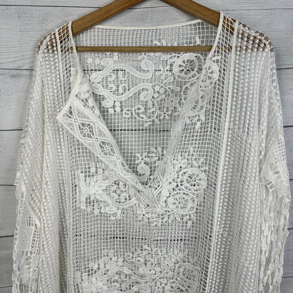 Womens size XL One Size Kimono Bohemian Crochet Lace Boho Coverup Festival White - Image 3