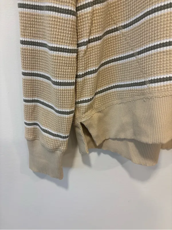 Offline By Aerie Yellow Green White Striped Waffle Knit Long Sleeve Scoop Neck - Image 5
