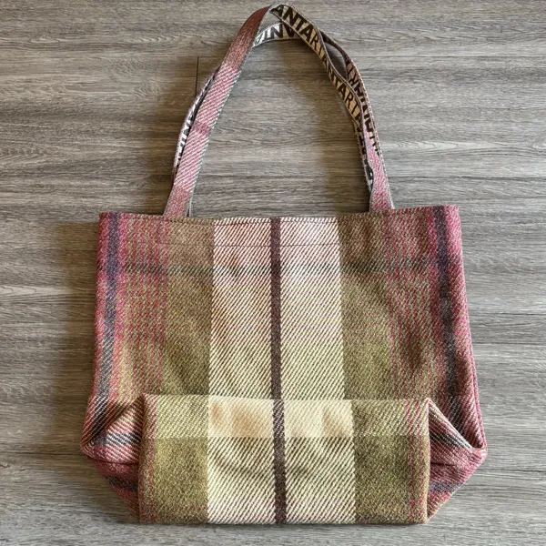 Anta Made in Scotland Pure Wool Tweed Large Tote Bag Strap Herringbone Plaid - Image 2