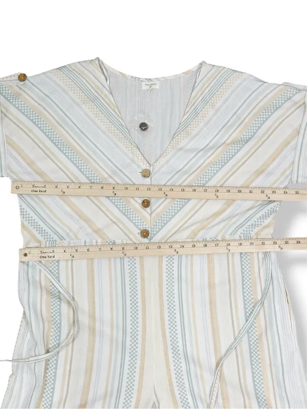 World Market Shilo Striped Wide Leg Cinch Waist‎ Jumpsuit Ivory Multi Cropped - Image 12