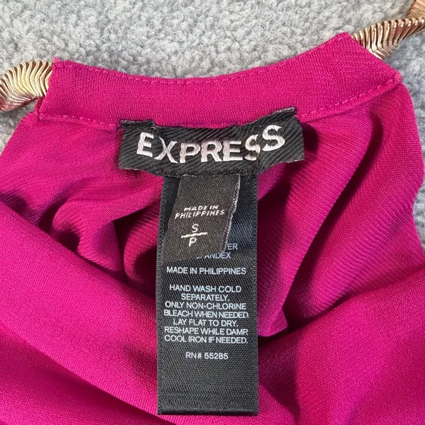 EXPRESS Women's Small Fuchsia Draped Asymmetrical Cowl Neck Metallic Halter - Image 2