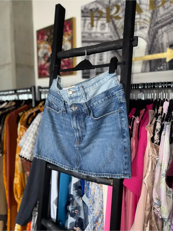 FRAME Sample Double Waist Denim Mini Skirt Blue Womens Oversized 26 100% Cotton - Image 3