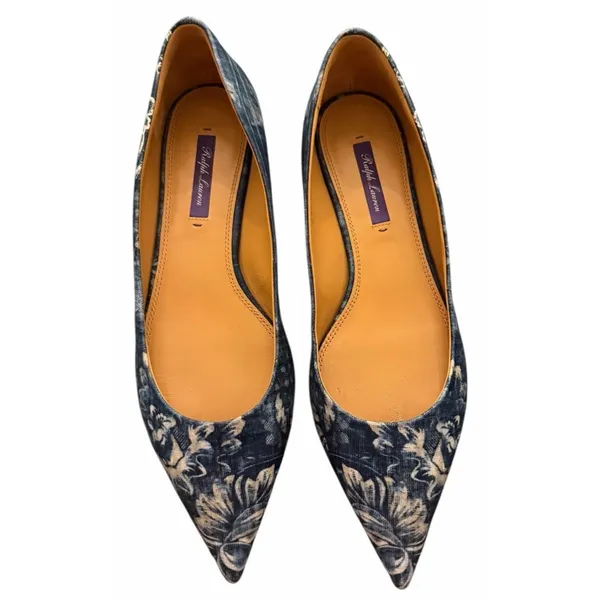 Ralph Lauren Purple Label Woven Denim Floral Women’s Point Toe Flat SZ 39.5 9.5 - Image 3
