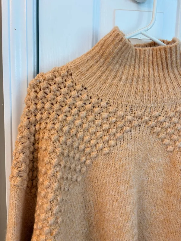 Free People Wheat-Tone Textured Mock Neck Sweater - Image 2