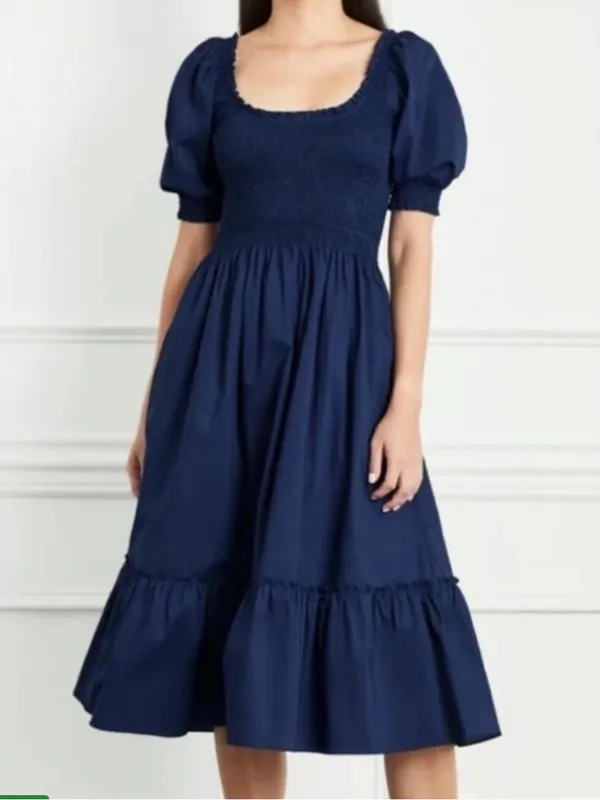 Hill House The Louisa Nap Dress Cobalt Blue Smocked Puff-Sleeve Midi Dress - M - Image 5