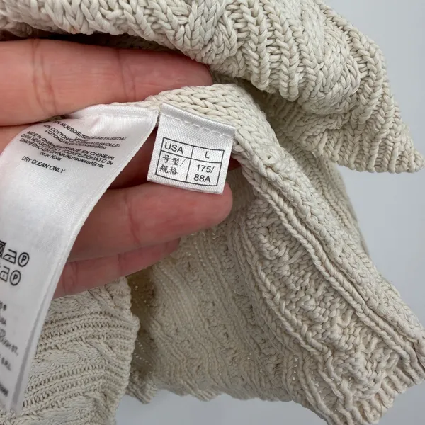Brooks Brothers Silk Cotton Cable Knit Sweater Womens Large Cream Off White L‎ - Image 5