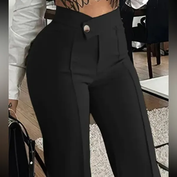 Soana Boutique Buttoned Straight Leg Work Pants Black Size M - Image 2