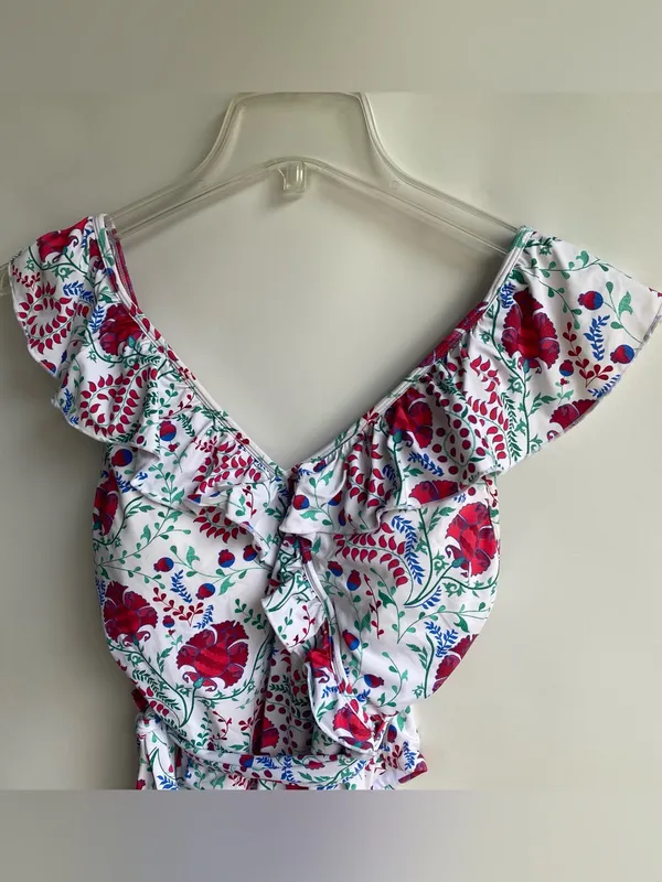 Toluca swim Isabella wrap one piece swimsuit multicolor floral ruffle straps M 8 - Image 2