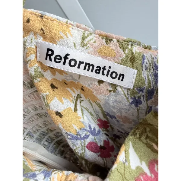 Reformation Floral Viscose Smocked Slip Midi Dress Size 6 - Image 5