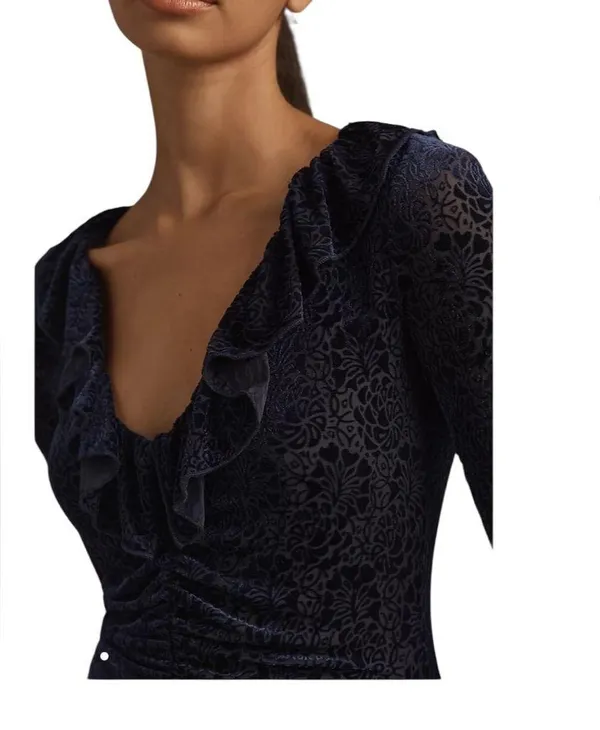 By Anthropologie Velvet Ruched Maxi Dress Navy - Image 7