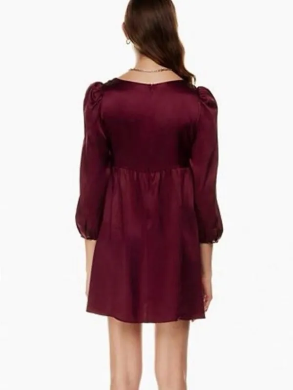 Aritzia Sunday Best 100% silk Square-Neck Babydoll Dress Burgundy wedding guess - Image 2