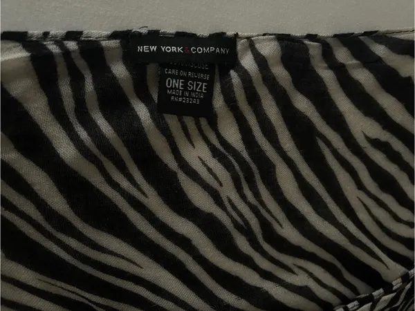 New York & Company Black and White Zebra-Striped Fringe Scarf - Image 5