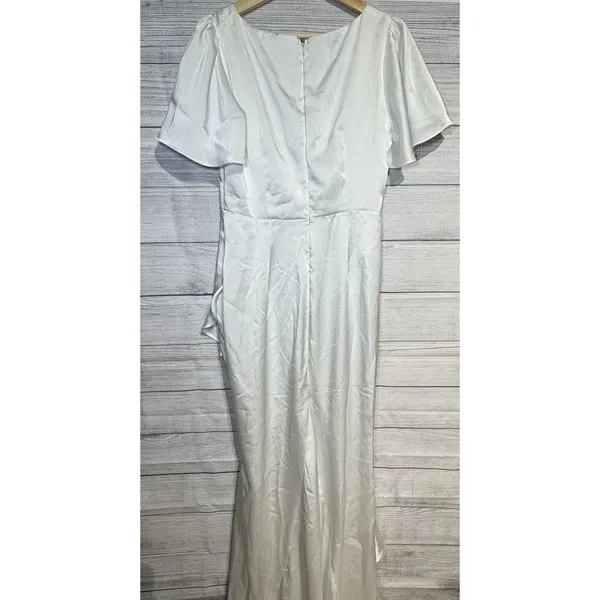 Lulus Eternal Bond White Satin Ruffled Flutter Sleeve Maxi Dress Size MEDIUM - Image 4