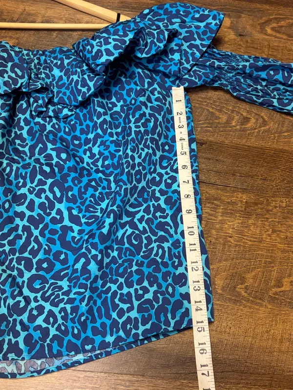 Lilly Pulitzer Beatrix Off-the Shoulder Top Women’s XL Oyster Bay Navy Leopard - Image 6